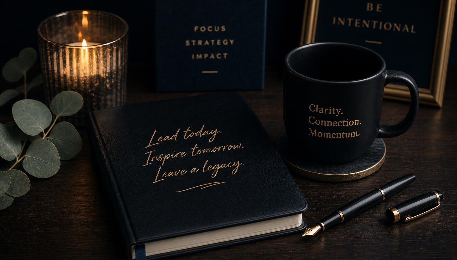 Journal that reads Lead today, Inspire tomorrow, Leave a legacy