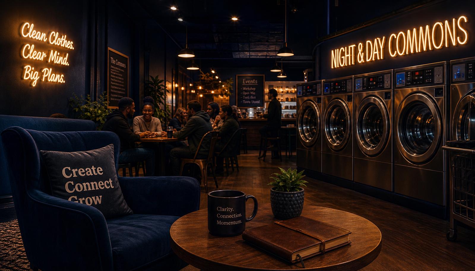 Night & Day Commons interior with neon signs